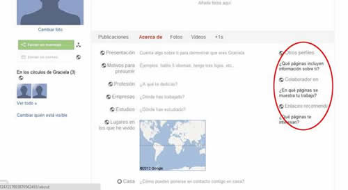 Vínculos en el perfil de Google+