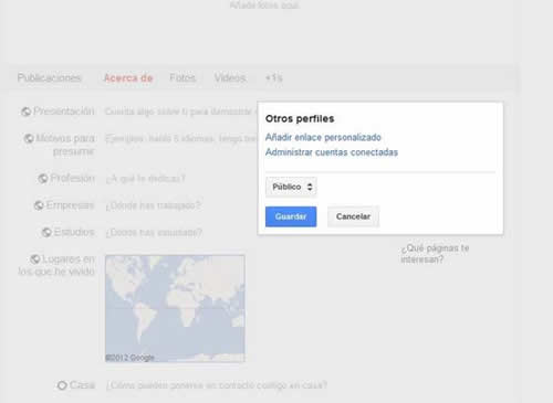 Vínculos en el perfil de Google+